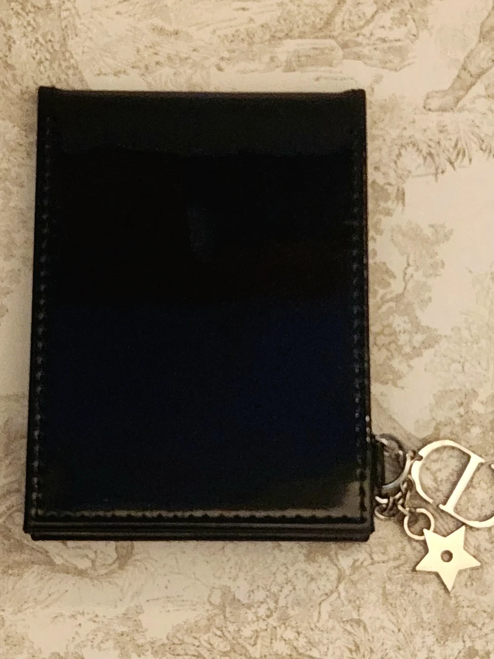 NEW Dior GWP Black Patent Foldout Mirror |Silver CD & Star Charm | Dior Gift Bag